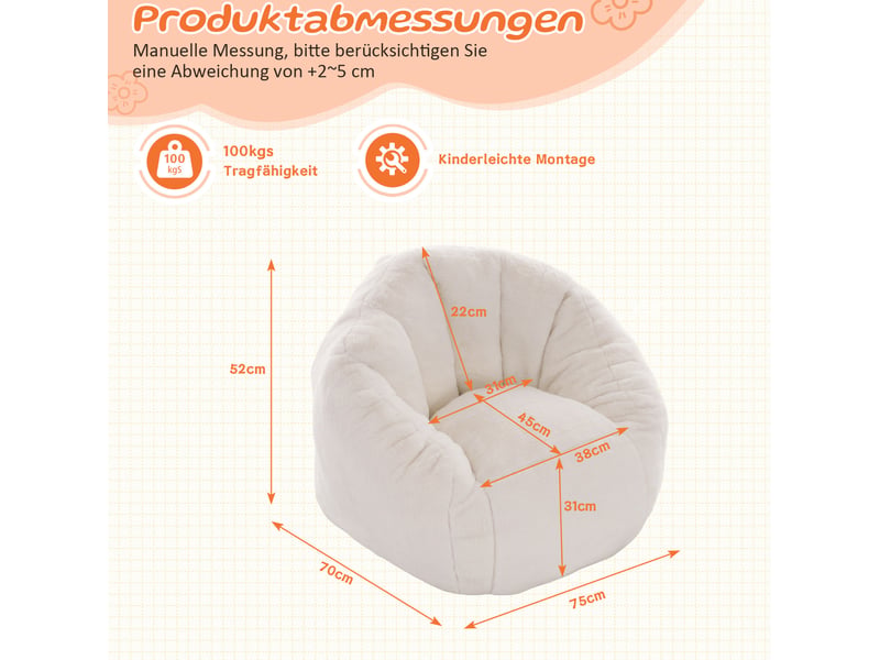  Pouf enfant en peluche douce avec dossier enveloppant, beige, polyester, 75 x 70 x 52 cm  - Conforama C