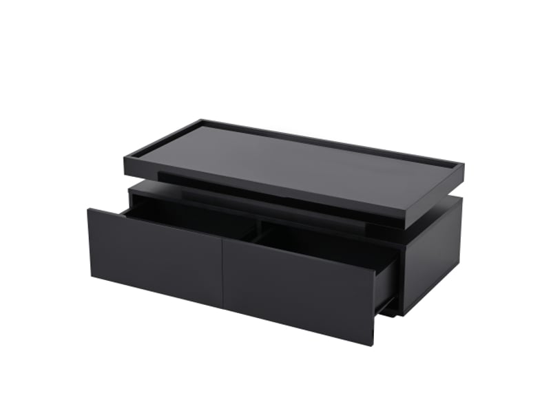 Table basse led noire 95x45x35 cm – 2 tiroirs, finition haute brillance, design géométrique minimaliste – meuble salon - Conforama D