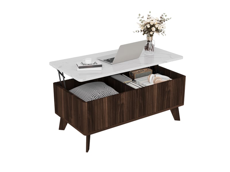  Table basse relevable – plateau marbre –  rangement xxl –  design scandinave – bois  - Conforama A