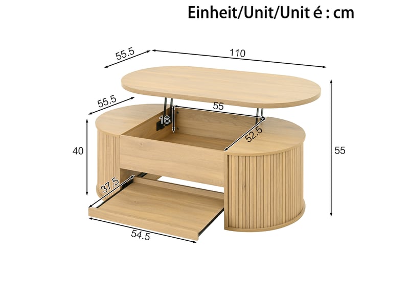  Table basse relevable 110x55,5x40 cm plateau relevable mdf couleur naturelle  - Conforama C