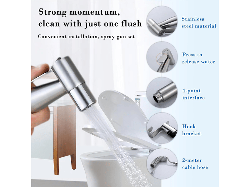  Argent,douchette wc, kit de bidet de toilette, pulvérisateur de bidet à main, avec tuyau abs, crochet en acier inoxydable, pour salle de bain, nettoya  - Conforama C