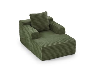 Chaise longue canapé en velours côtelé - méridienne confortable sans montage fauteuil relax de salon et bureau 1 place - vert