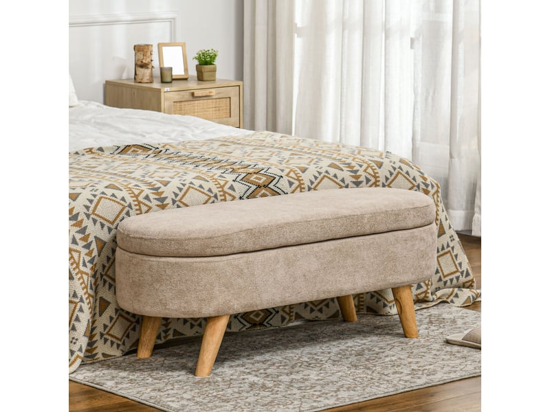 Banc de chevet rembourré avec espace de rangement rétractable, en bois et polyester, 110 x 40 x 43 cm, beige  - Conforama C