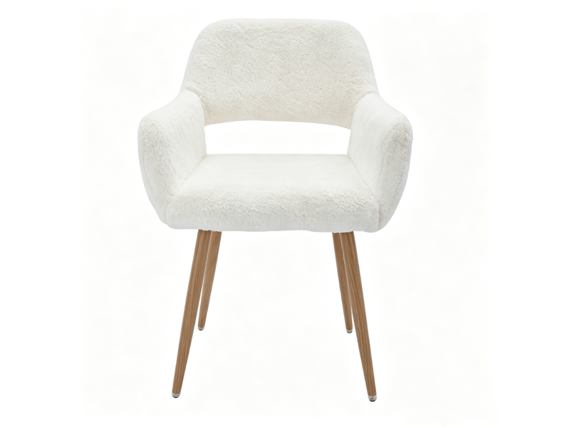  Chaise avec accoudoirs dossier ajouré et pieds métalliques en fausse fourrure blanche  - Conforama D