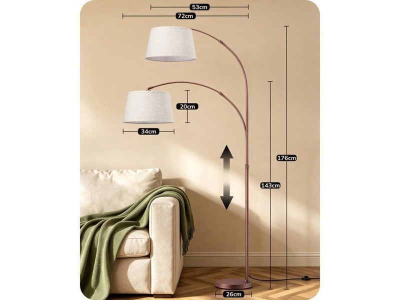  Lampadaire arche ajustable 143 176 cm en lin beige marron 370618_AADHM40309_6_DROPFR - Conforama D