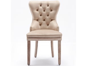 Chaise de cuisinesalon, dos avec poignée tiroir, rembourrage têtes de clou, velours beige, bois massif