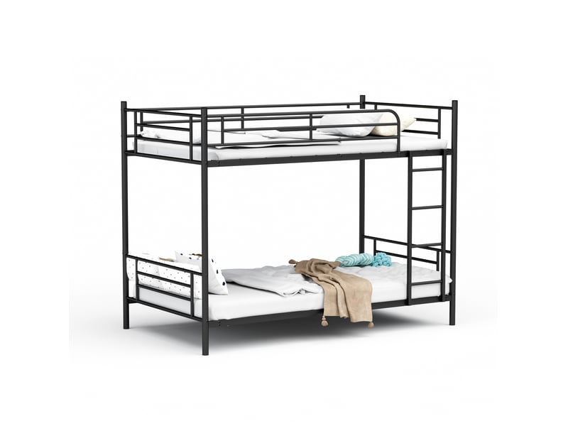  Lit superposé enfant 90x190 cm en acier noir, avec échelle et barrières de sécurité, pour chambre, sans matelas  - Conforama A