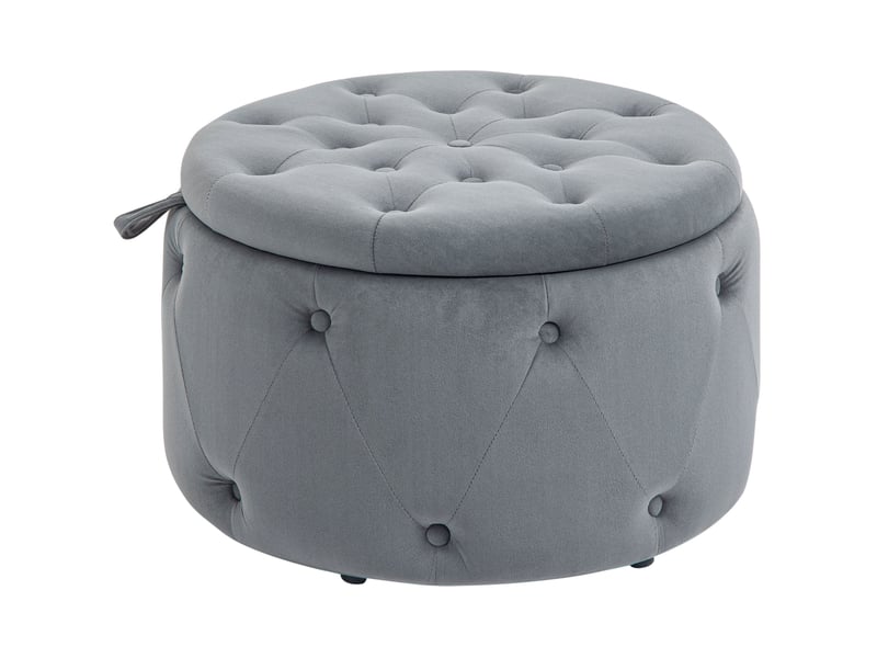  Pouf de rangement tcqpz rond capitonné gris ø60 x 40 cm en polyester avec couvercle  - Conforama A