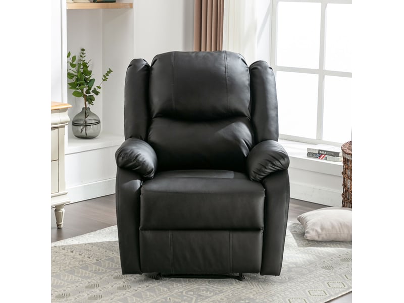 Fauteuil relax manuel inclinable avec repose-pieds intégré et poche latérale en simili cuir noir 80 × 90 × 100 cm - Conforama C