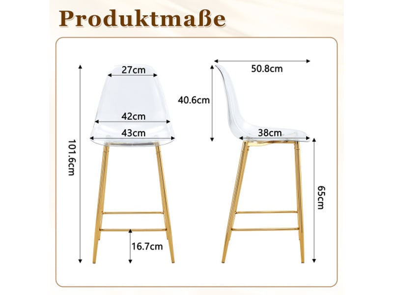  Tabourets de bar transparents, lot 4, cadre métal argentédorénoir, chaises modernes pour cuisinebar  - Conforama C