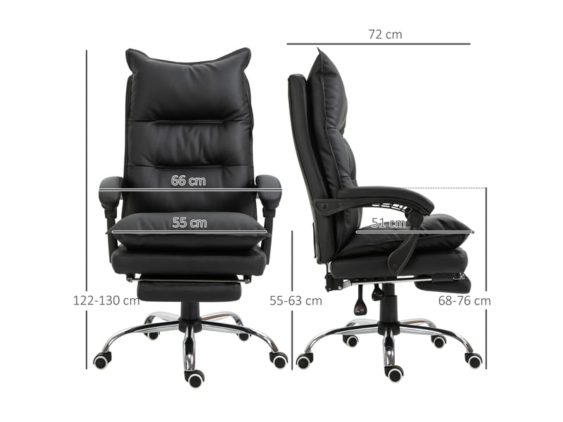  Chaise de bureau ergonomique avec accoudoirs, repose-pieds, pivotante et réglable en hauteur, revêtue de similicuir, noire.  - Conforama E