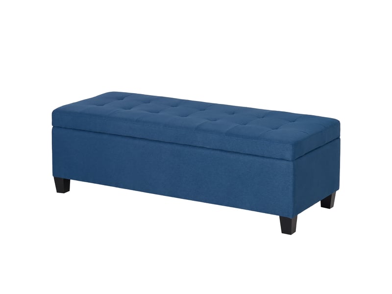  Banc coffre capitonné avec espace de rangement aspect lin bleu  - Conforama B