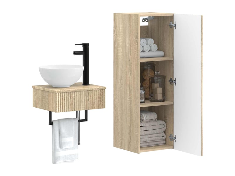  Ensemble de mobilier de salle de bain 2 pcs chêne sonoma shl8429  - Conforama C