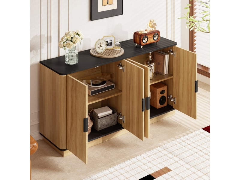 Buffet à 4 portes, rainures verticales, aspect bois, meuble pour le salon, l'entrée, la salle à manger, espace de rangement - Conforama D