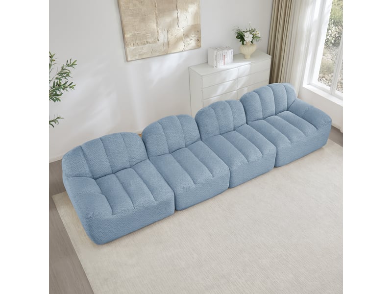  Canapé modulable, canapé 4 places, assise profonde, en tissu, bleu, mousse haute densité  - Conforama C