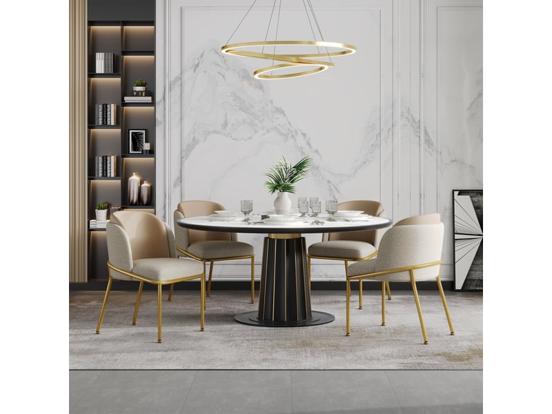 Lot de 6 chaises de salle à manger en similicuir beige et kaki, dossier ergonomique, pieds inclinés en métal, patins réglables, charge 150 kg - Conforama C