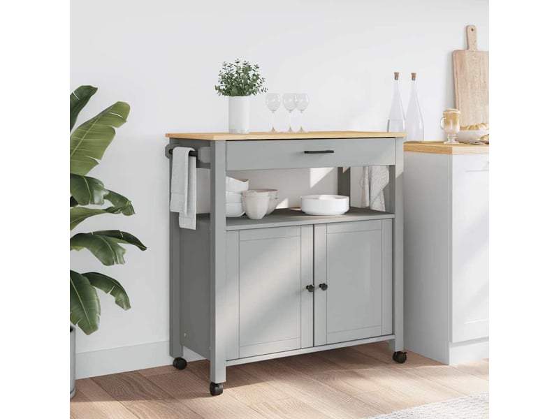  Desserte de cuisine, chariot de rangement 84x40x88,5 cm gris bois massif de pin shl5944  - Conforama C