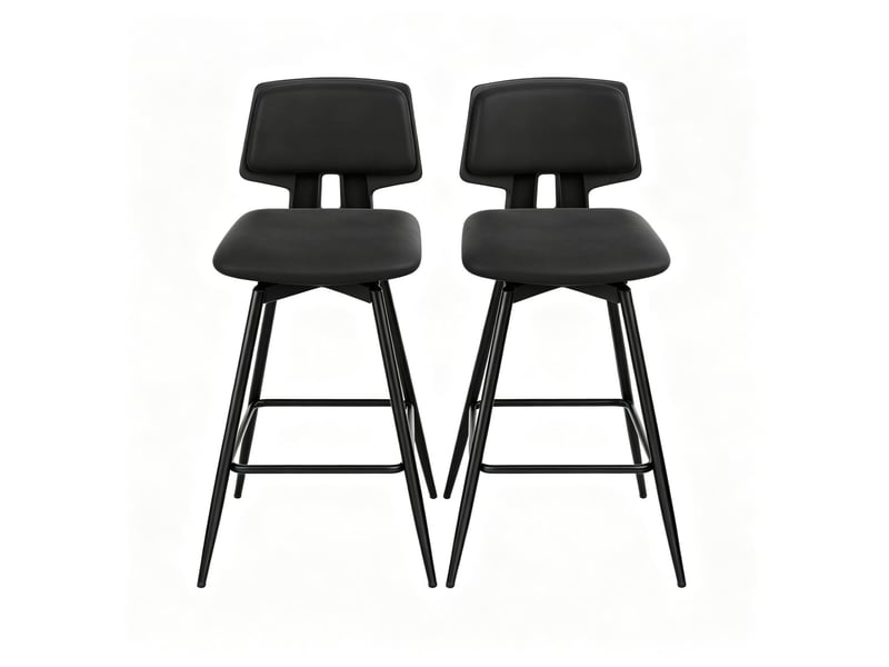  Tabouret de bar pivotant lot de 2 avec dossier ergonomique et repose-pieds en simili cuir et métal noir  - Conforama A