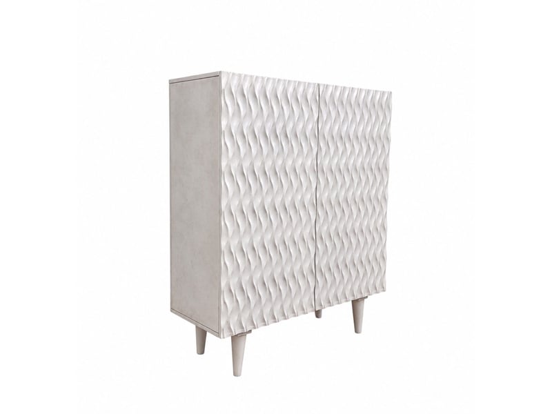 Buffet haut à 2 portes en bois de manguer masif patiné blanc - Conforama C