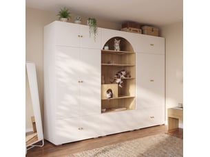 Ensemble dressing modenvie 270 x 50 x 200 cm avec penderie rangement et espace pour félins blanc effet bois