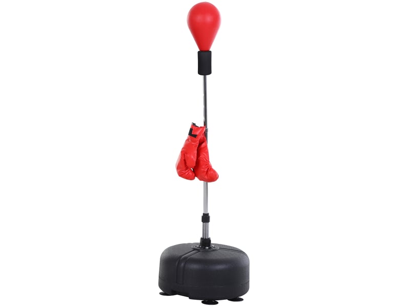 Punching-ball sur pied réglable 48 x 48 x 136-154 cm – rouge et noir – gants inclus, base lestable à ventouses