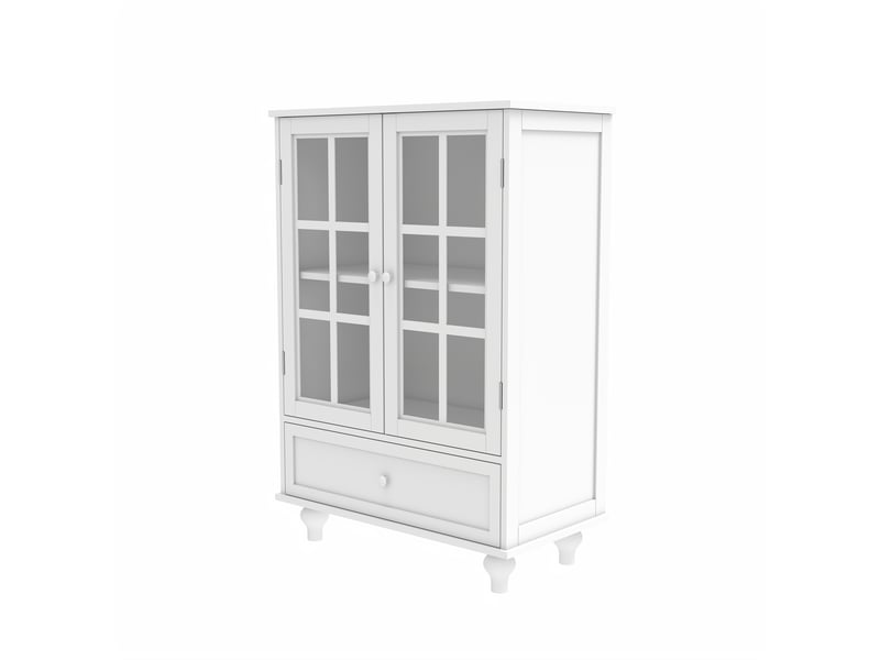  Buffet de cuisine - 71x38x93 cm - meuble de rangement minimaliste moderne en bois avec 2 portes vitrées et tiroir - blanc  - Conforama A
