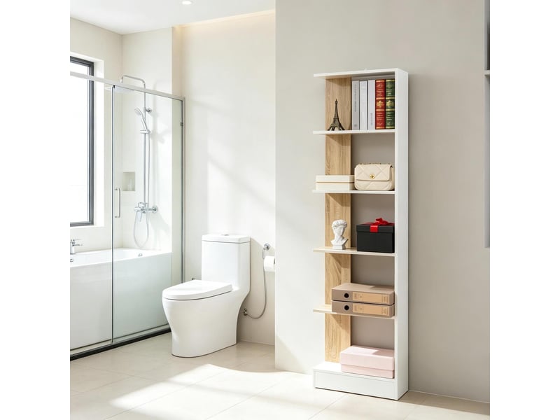  Bibliothèque 5 compartiments ouverts coloris chêne et blanc 45 x 21 x 170 cm T5828P542334 - Conforama B