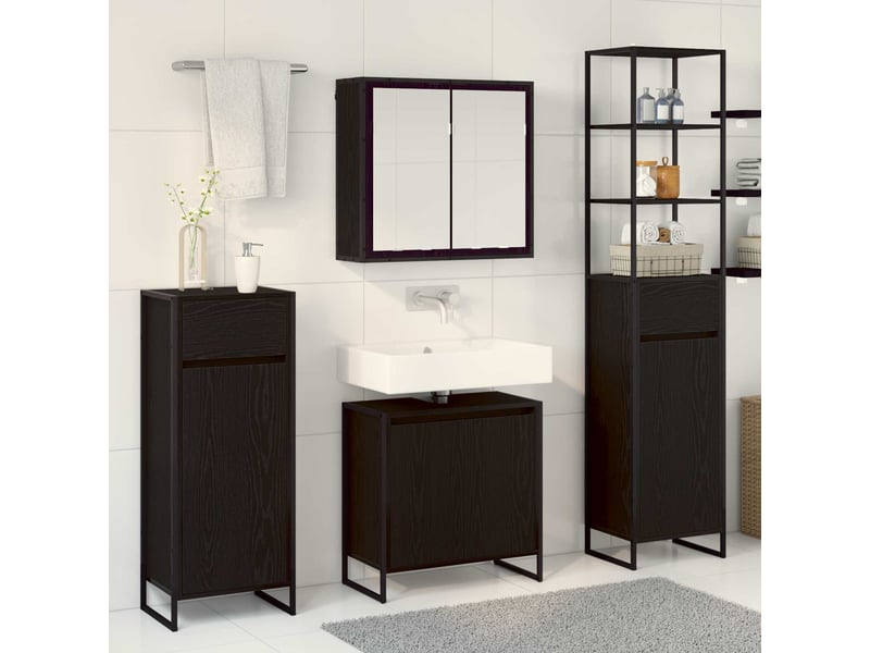 Ensemble de mobilier de salle de bain 4 pièces chêne noir cf64548 - Conforama D