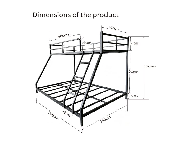  Lit superposé en métal gain de place avec 2 couchages, compatible matelas 190 x 80 cm et 190 x 130 cm, noir  - Conforama E