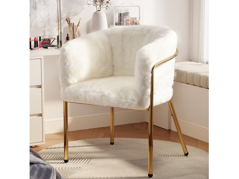  Lot de 4 chaises, effet duvet de lapin blanc, quatre pieds métalliques, style élégant, pour salon et chambre  - Conforama D