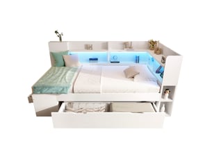 Lit avec rangement 90x190 cm OKWISH coloris blanc