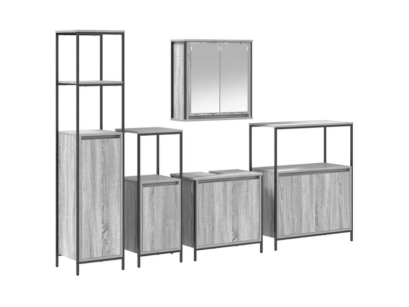 Ensemble de mobilier de salle de bain 5 pc gris sonoma et noir cf64565  - Conforama A