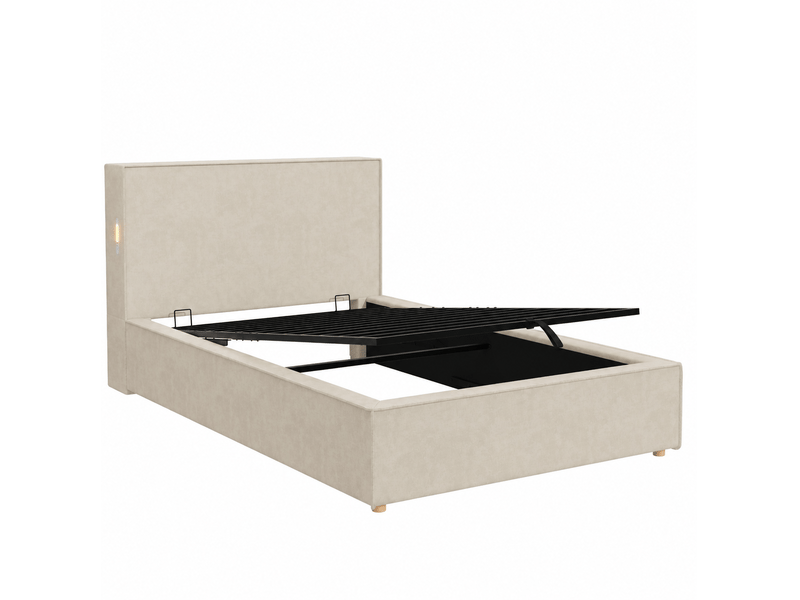 Lit coffre 90x200 cm, lit simple enfant avec sommier, chenille beige, sans matelas - Conforama D