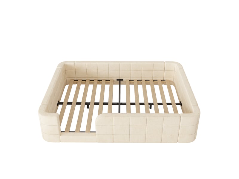 Lit enfant 140 × 190 cm en chenille beige avec entrée et cadre rembourré IKSETERA TRADING LTD - Conforama R