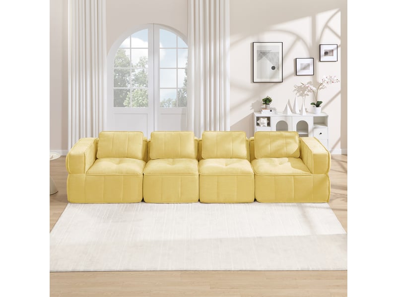  Canapé modulaire 4 places sans cadre à assise profonde - lpospi - base antidérapante polyester jaune  - Conforama C
