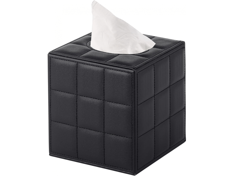  Étui carré en cuir pour boîte à mouchoirs - avec fond magnétique, pour la maison et le bureau - 1 pièce, 16×14×14cm (grille noire)  - Conforama A