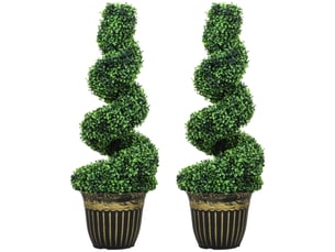 Lot de 2 buis artificiels en spirale avec pot h 90 cm vert
