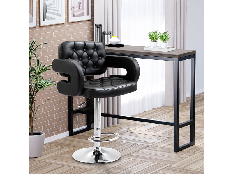  Tabouret de bar pivotant chaise de bar réglable en hauteur avec dossier repose-pieds et accoudoirs 61x50x93-113cm noir  - Conforama C