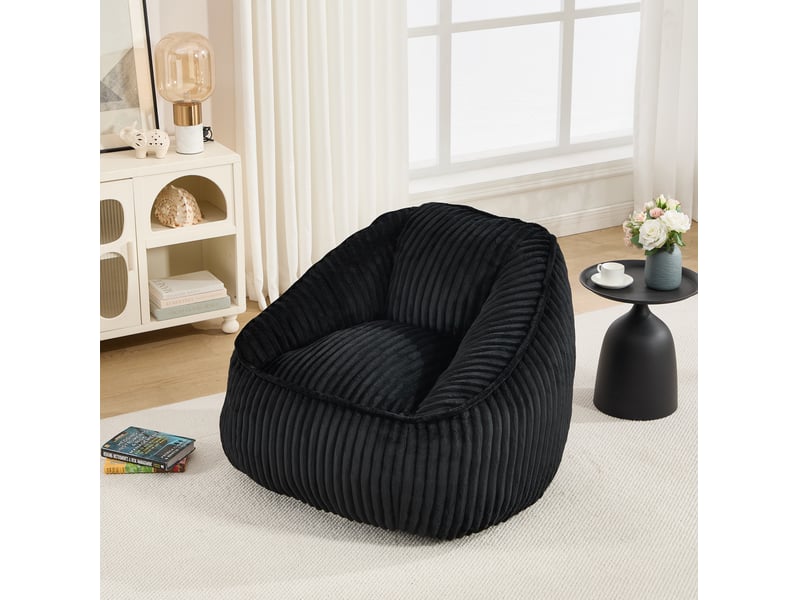 Fauteuil poire tcqpz en velours côtelé noir 98 x 92 x 73 cm mousse à mémoire de forme  - Conforama D