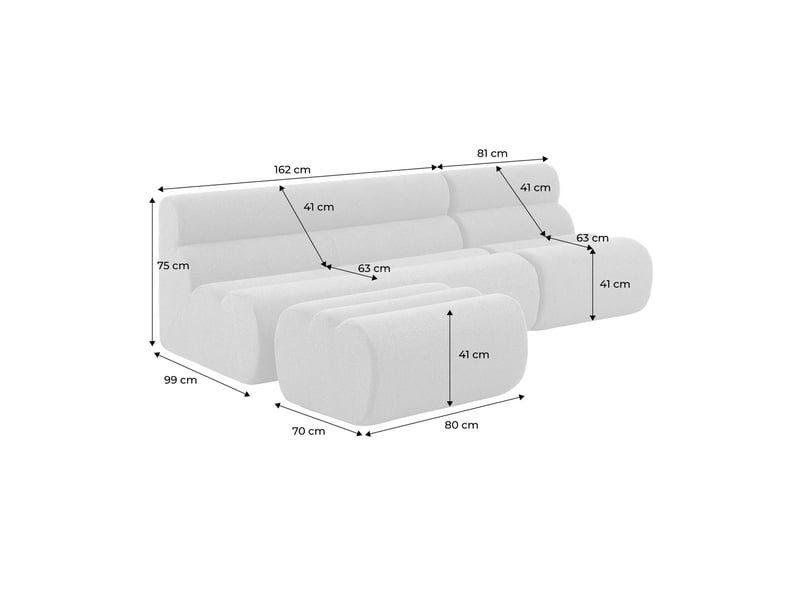 Canapé modulable bouclette texturée 3 places avec repose pied moutarde - nova  - Conforama E