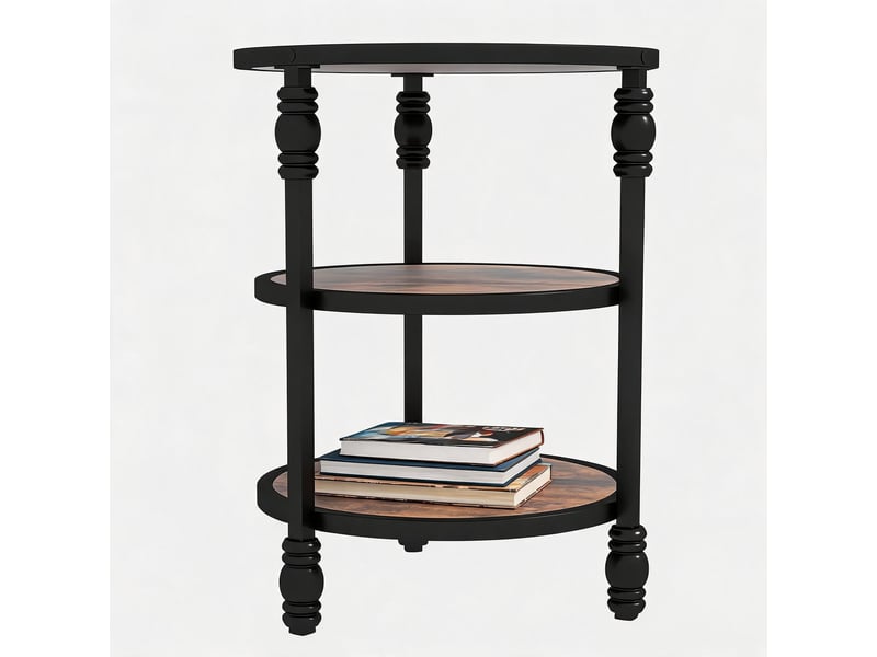  Table d'appoint ronde 3 niveaux, étagères, bout canapé, chevet compact, gain de place, style industriel vintage PHO_0Y1JQ9X6 - Conforama A