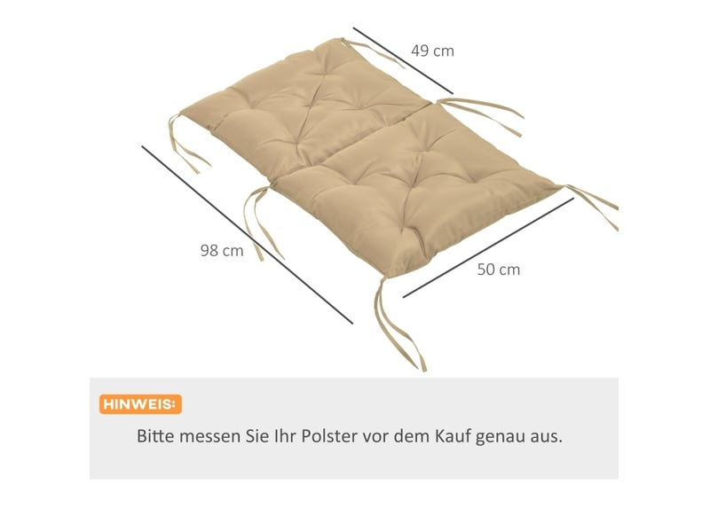  Lot de 2 coussin de chaise 98 x 50 x 8 cm – kaki – avec liens de fixation et rembourrage épais  - Conforama B