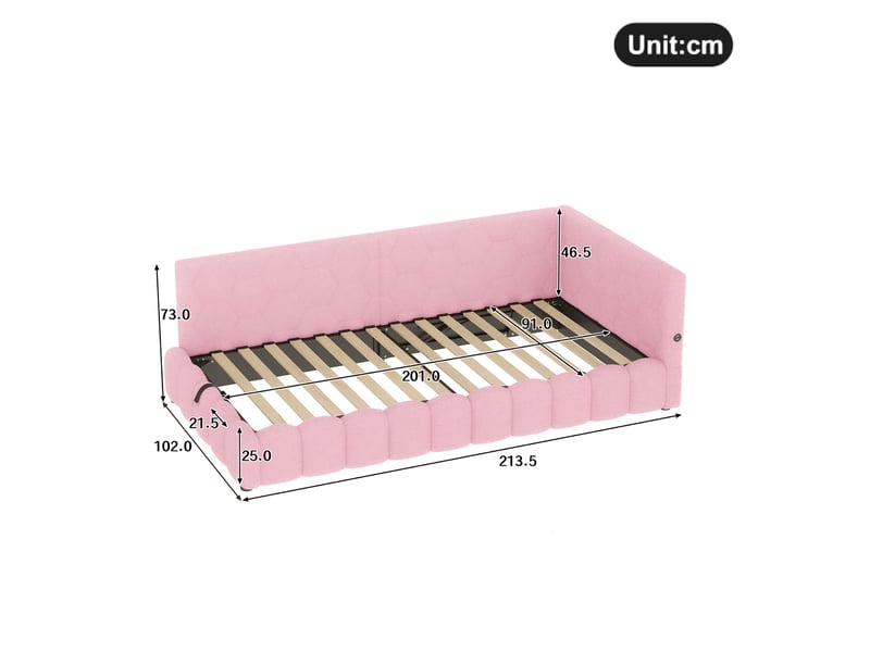  Lit banquette coffre 90x200 cm rose avec rangement hydraulique, led, usb et type-c  - Conforama C