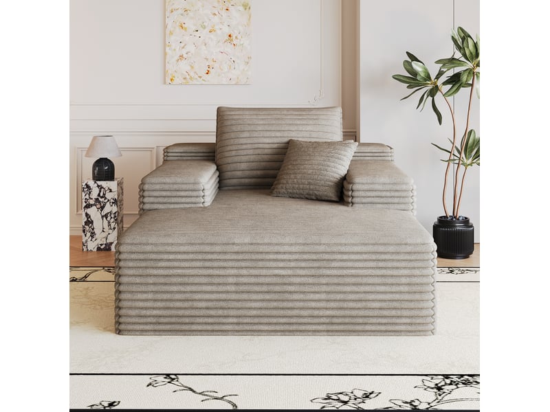  Canapé méridienne modenvie 1 place en velours côtelé camel 115 x 159 x 60 cm avec assise profonde  - Conforama D