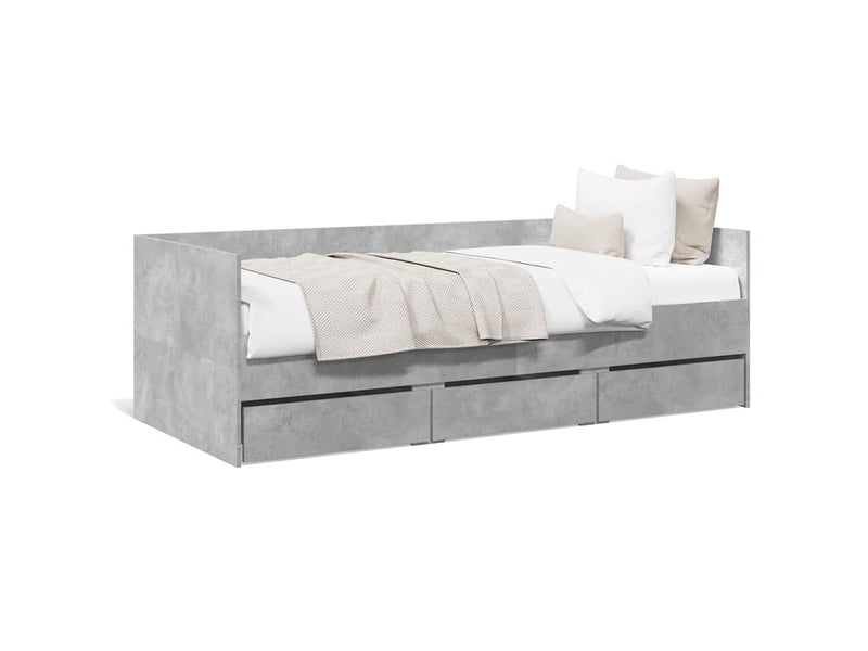  Lit simple- lit adulte -  lit de jour avec tiroirs sans matelas gris béton 90x200 cm  - Conforama A