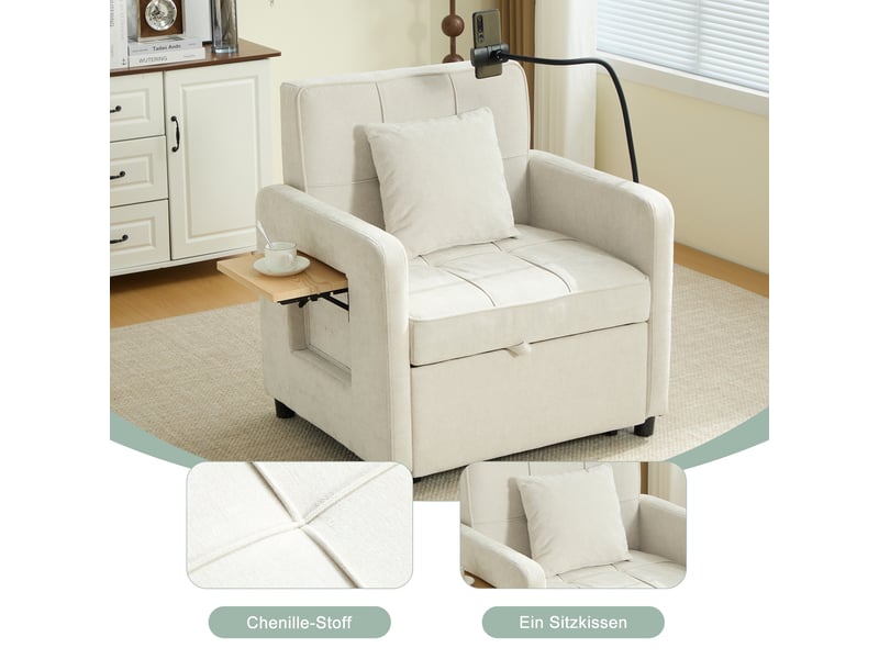  Fauteuil convertible,167x79x83 cm,avec rangement,chenille,beige  - Conforama E