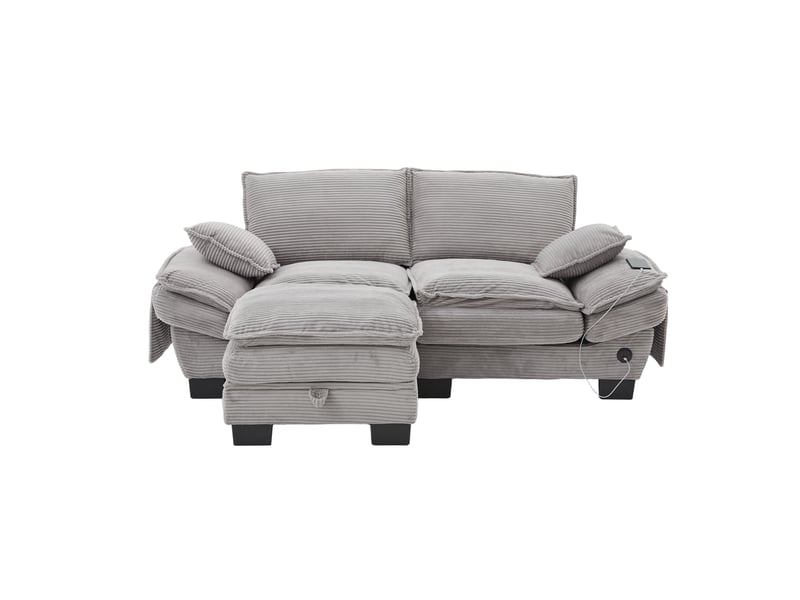 Canapé d'angle réversible fixe 2 places tissu gris clair  - Conforama A
