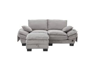 Canapé d'angle réversible fixe <strong>MERAX</strong> <strong></strong> 2 places Velours côtelé gris clair