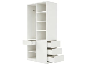Armoire 70x50x170 cm avec penderie, étagères et tiroirs, coloris blanc et bois