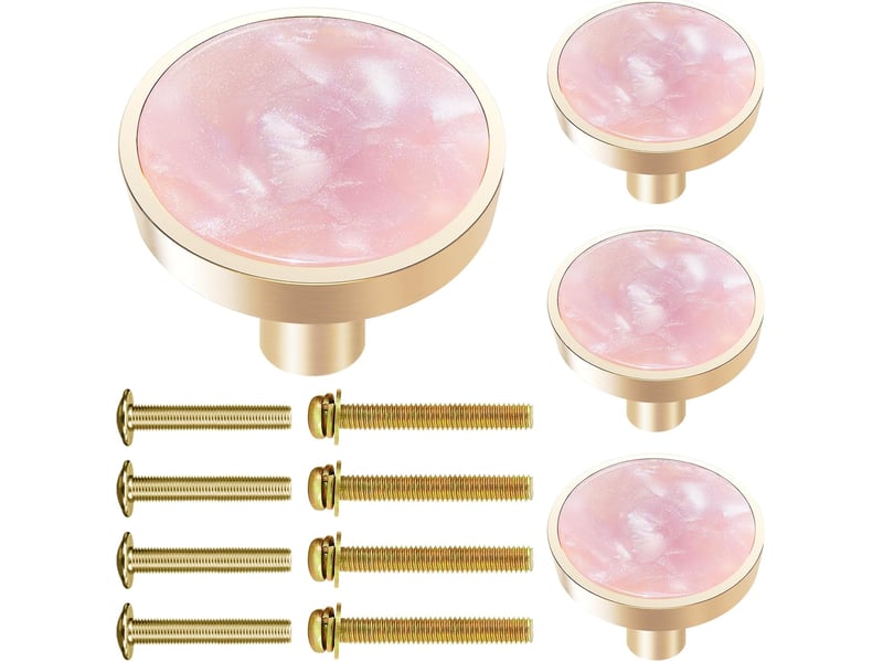  Lot de 4 boutons de tiroir ronds en laiton poli, 32 mm, pour commode, armoire et boîte à bijoux - rose nacré  - Conforama A